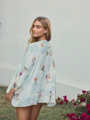 Sage Floral Short Kimono Cover-Up - Image 1 of 7