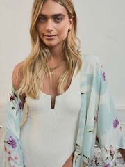 Sage Floral Short Kimono Cover-Up - Image 5 of 7