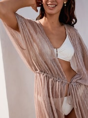 Pale Pink Plisse Tie Waist Maxi Cover-Up - Image 3 of 7
