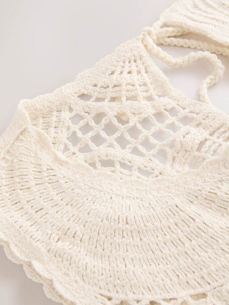 Ecru Cropped Crochet Tabard Cover-Up - Image 3 of 3 Ecru Cropped Crochet Tabard Cover-Up - Image 3 of 3