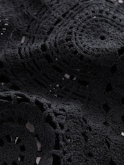 Preto - 100% Cotton Cropped Crochet Tabbard Cover-Up - Imagem 8 de 9
