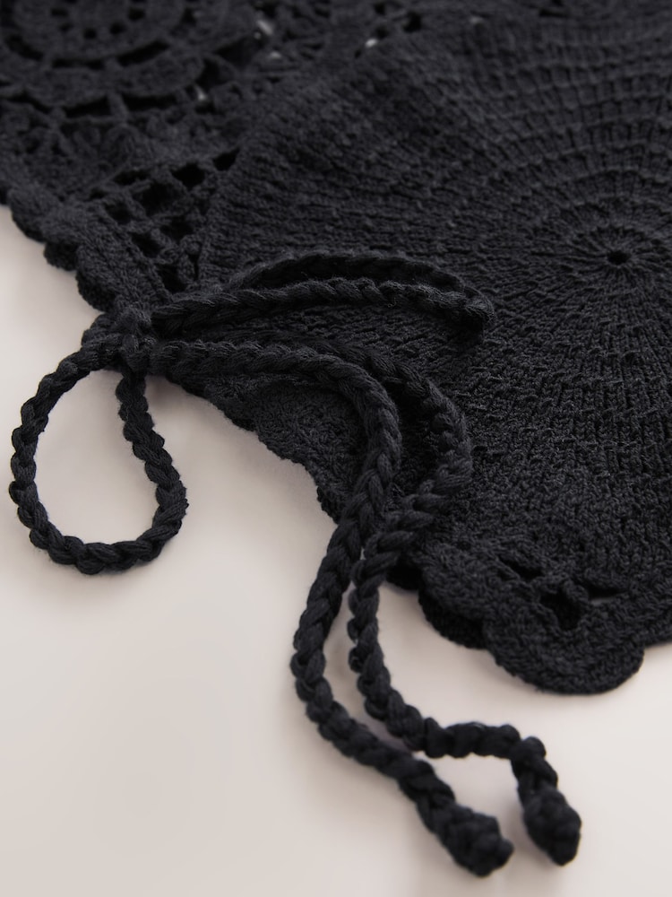 Preto - 100% Cotton Cropped Crochet Tabbard Cover-Up - Imagem 9 de 9