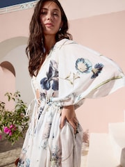 Blue Floral Kew Collection 100% Cotton Tie Waist Maxi Kimono - Image 3 of 9