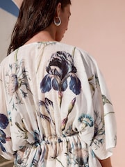 Blue Floral Kew Collection 100% Cotton Tie Waist Maxi Kimono - Image 5 of 9