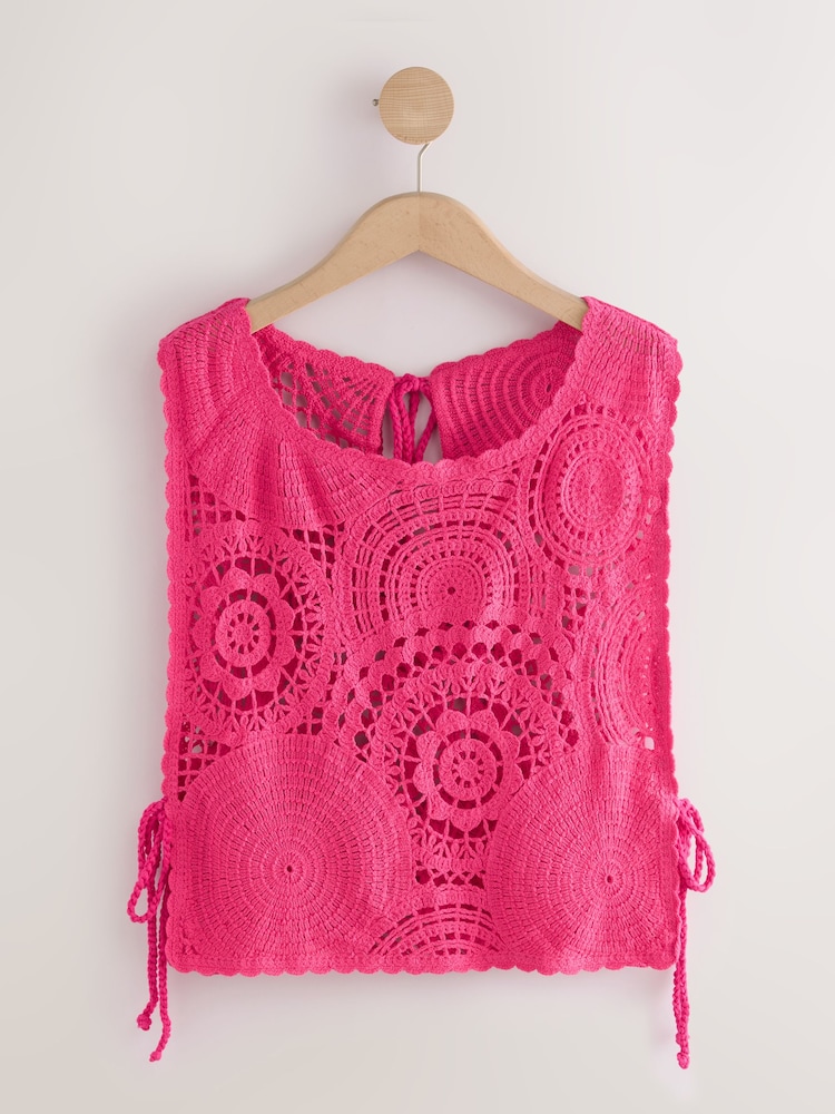 Rosa - 100% Cotton Cropped Crochet Tabbard Cover-Up - Imagem 1 de 3