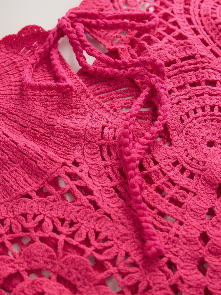 Rosa - 100% Cotton Cropped Crochet Tabbard Cover-Up - Imagem 3 de 3