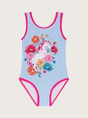 Monsoon Blue Unicorn Stripe Print Swimsuit - Image 1 of 3