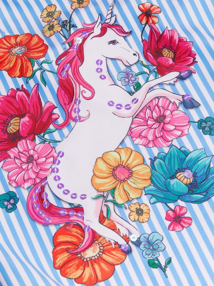 Monsoon Blue Unicorn Stripe Print Swimsuit - Image 3 of 3