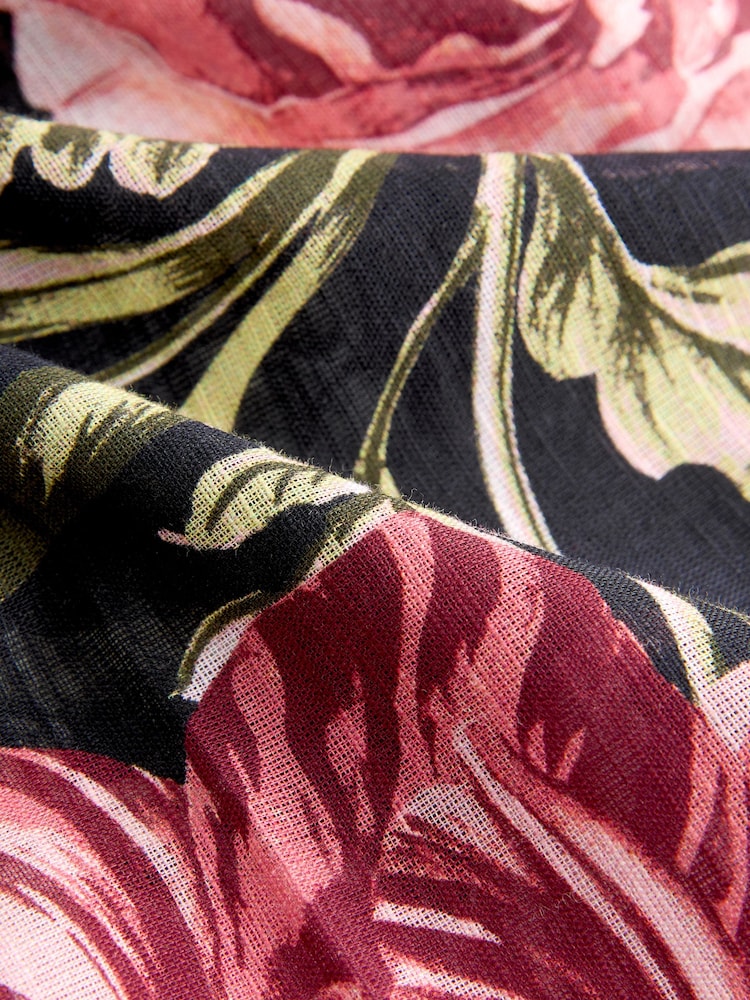 Black/Pink Vintage Floral Kew Collection 100% Cotton Tie Waist Maxi Kimono - Image 9 of 9