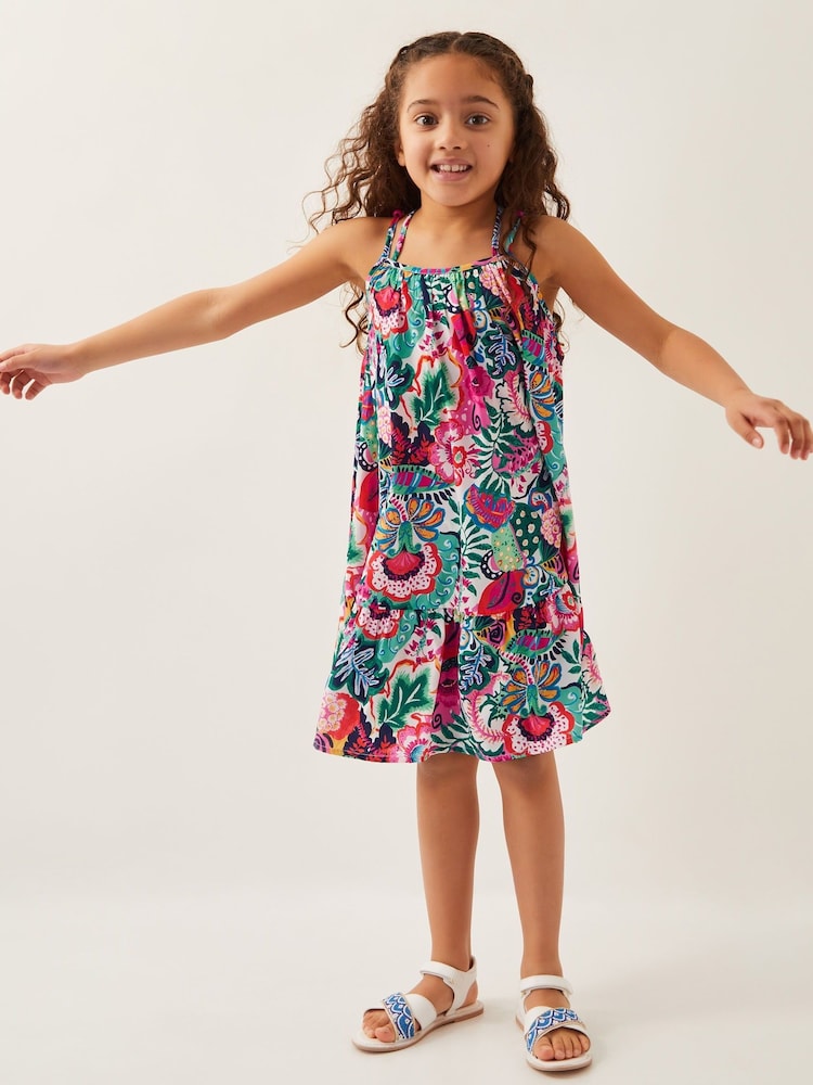 Vestido con vuelo y estampado floral tropical de Monsoon - Imagen 1 de 4