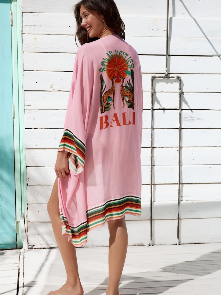 Bali Placement Longline Kimono Cover-Up - Image 1 of 3