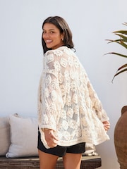 Ecru - 100% Cotton Slouchy Crochet Kimono - Imagem 1 de 4