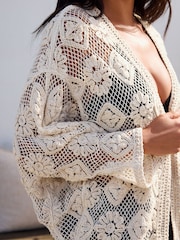 Ecru - 100% Cotton Slouchy Crochet Kimono - Imagem 3 de 4