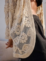Ecru - 100% Cotton Slouchy Crochet Kimono - Imagem 4 de 4
