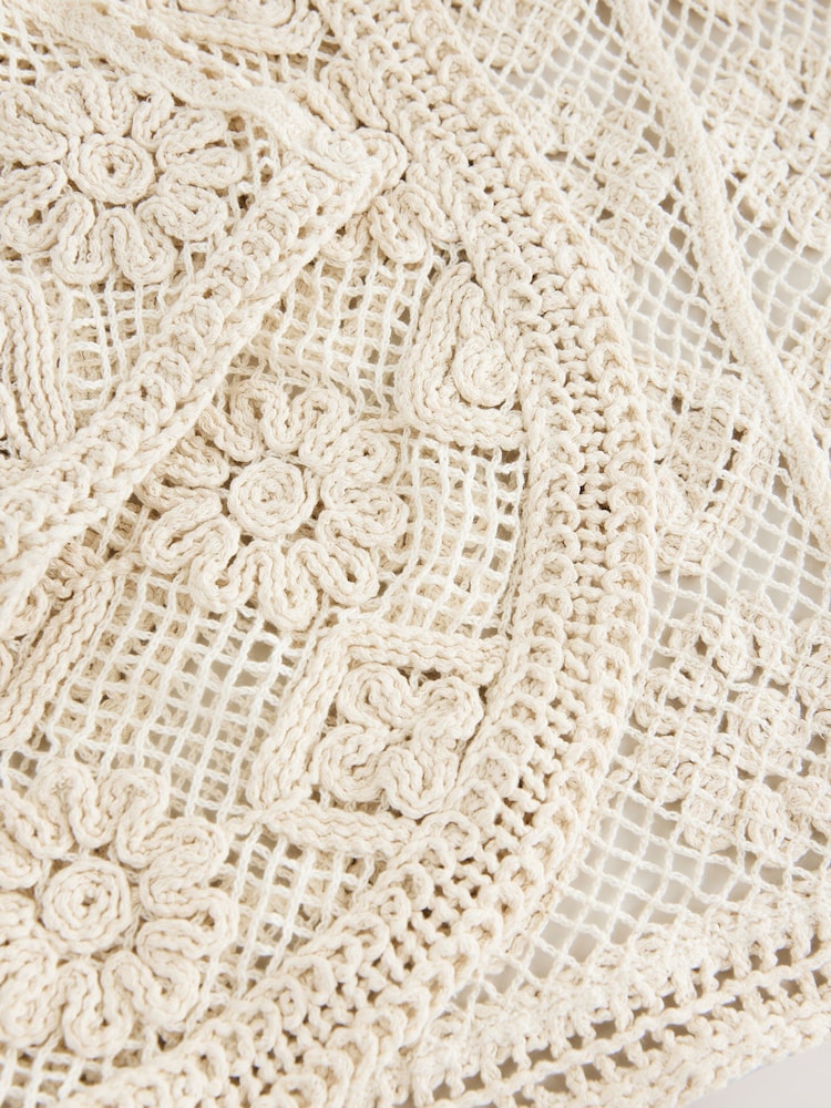 Ecru 100% Cotton Slouchy Crochet Kimono - Image 8 of 8