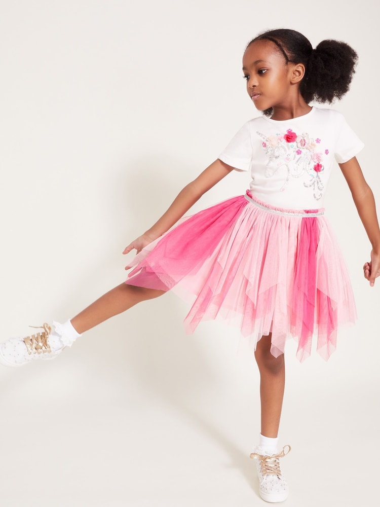 Monsoon Pink Sequin Unicorn Short Sleeve Disco Dress - Image 1 of 1