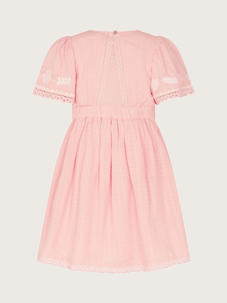 Monsoon Pink Floral Embroidered Short Sleeve Dress - Image 2 of 3
