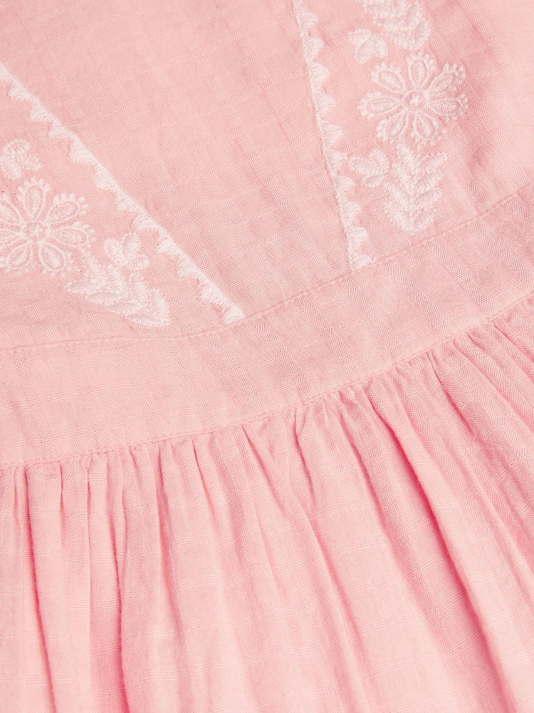 Monsoon Pink Floral Embroidered Short Sleeve Dress - Image 3 of 3