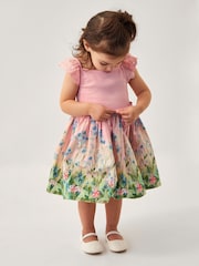 Monsoon Pink Baby Bunny Scene 100% Cotton Dress - Image 1 of 4