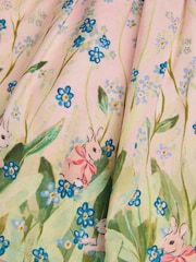 Monsoon Pink Baby Bunny Scene 100% Cotton Dress - Image 4 of 4