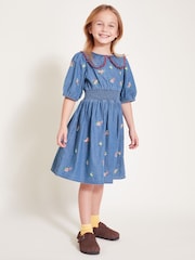 Monsoon Blue Floral Embroidered Chambray Dress - Image 1 of 4