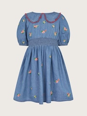 Monsoon Blue Floral Embroidered Chambray Dress - Image 2 of 4