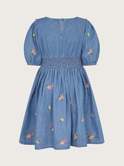 Monsoon Blue Floral Embroidered Chambray Dress - Image 3 of 4