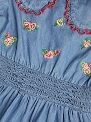 Monsoon Blue Floral Embroidered Chambray Dress - Image 4 of 4