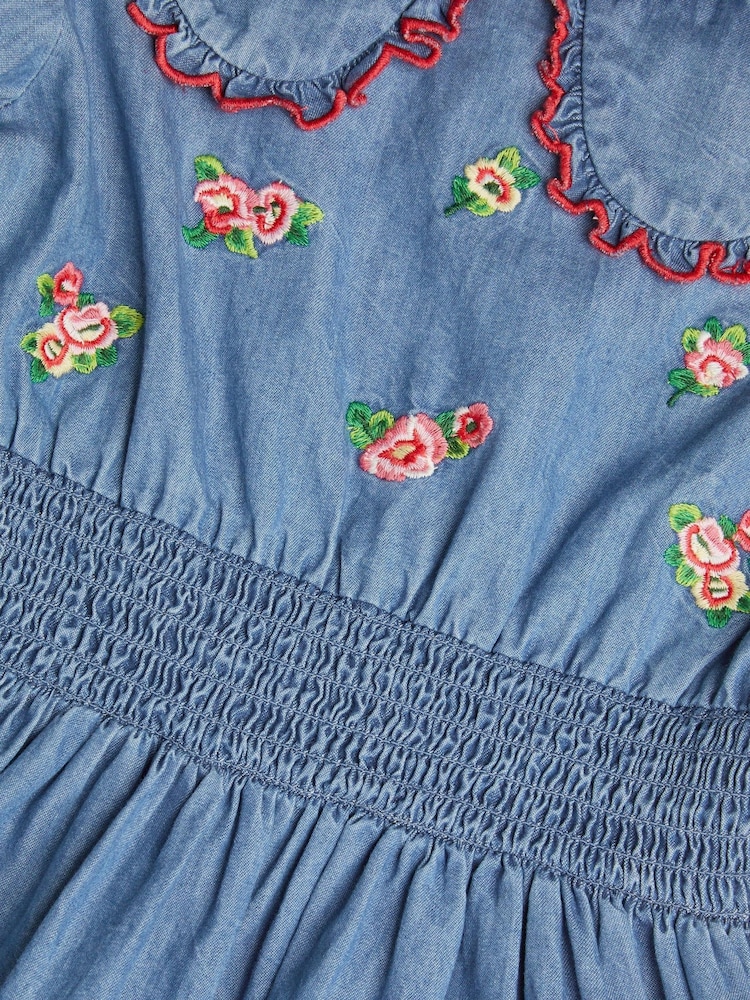 Monsoon Blue Floral Embroidered Chambray Dress - Image 4 of 4
