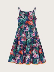 Monsoon Blue Floral Animal Print Cotton Dress - Image 1 of 3