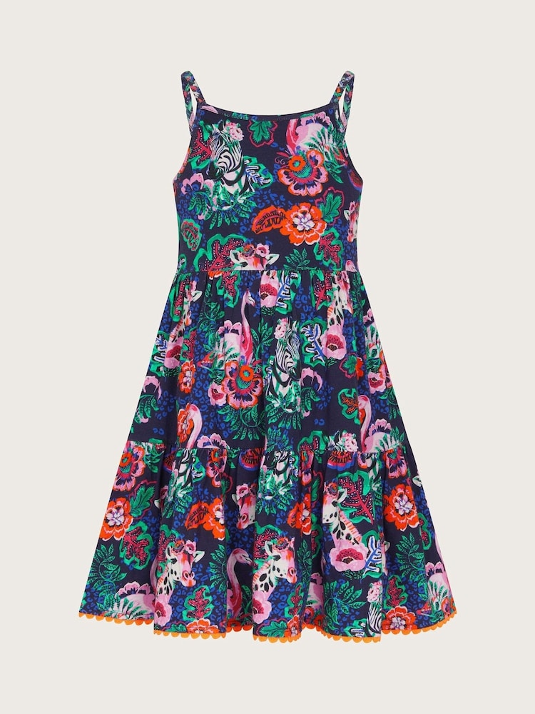 Monsoon Blue Floral Animal Print Cotton Dress - Image 1 of 3