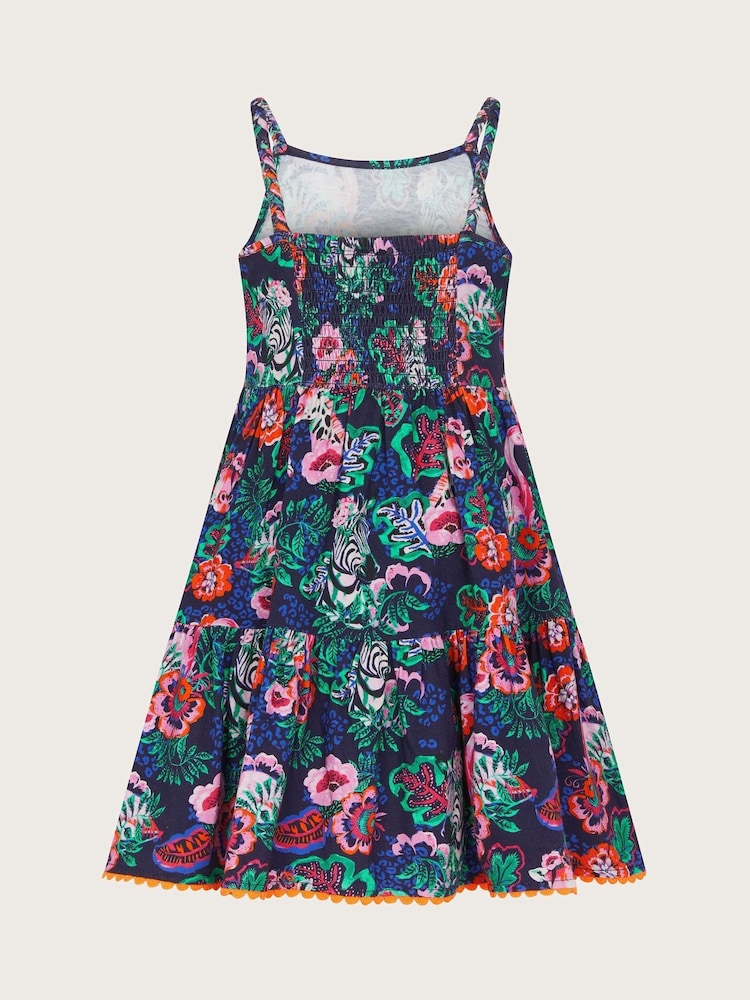 Monsoon Blue Floral Animal Print Cotton Dress - Image 2 of 3