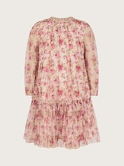 Monsoon Natural Long Sleeve Floral Frill Dress - Image 2 of 4