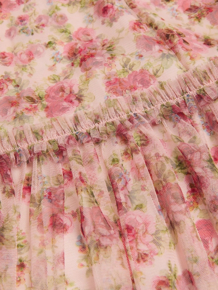 Monsoon Natural Long Sleeve Floral Frill Dress - Image 4 of 4