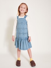 Monsoon Blue Long Sleeve Top and Embroidered Pinafore Dress Set - Image 1 of 4