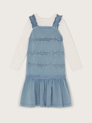 Monsoon Blue Long Sleeve Top and Embroidered Pinafore Dress Set - Image 2 of 4