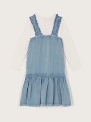 Monsoon Blue Long Sleeve Top and Embroidered Pinafore Dress Set - Image 3 of 4