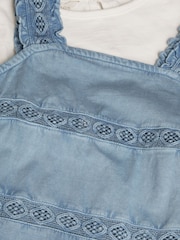 Monsoon Blue Long Sleeve Top and Embroidered Pinafore Dress Set - Image 4 of 4