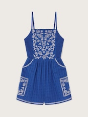Monsoon Blue Floral Embroidered Strappy Playsuit - Image 1 of 3