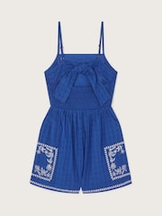 Monsoon Blue Floral Embroidered Strappy Playsuit - Image 2 of 3