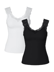 PIECES Black Lace Trim Top 2 Pack - Image 1 of 4