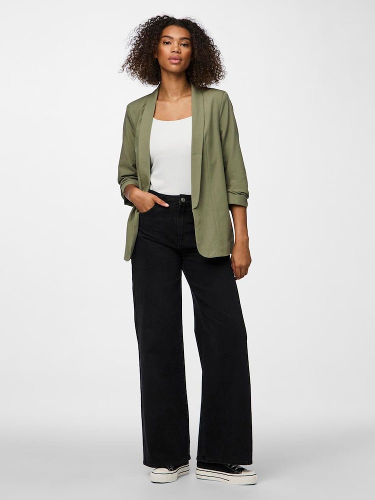 PIECES Green Ruched Sleeve Blazer - Image 2 of 4