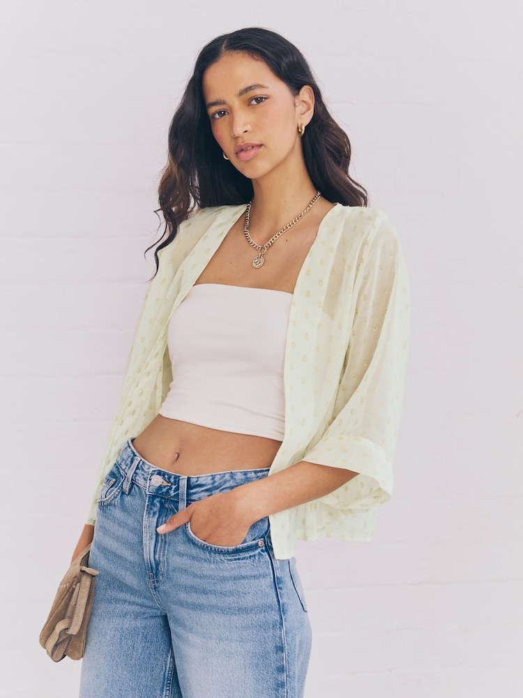 Ivory/Gold Filcoupe Cropped Kimono - Image 1 of 8 Ivory/Gold Filcoupe Cropped Kimono - Image 1 of 8