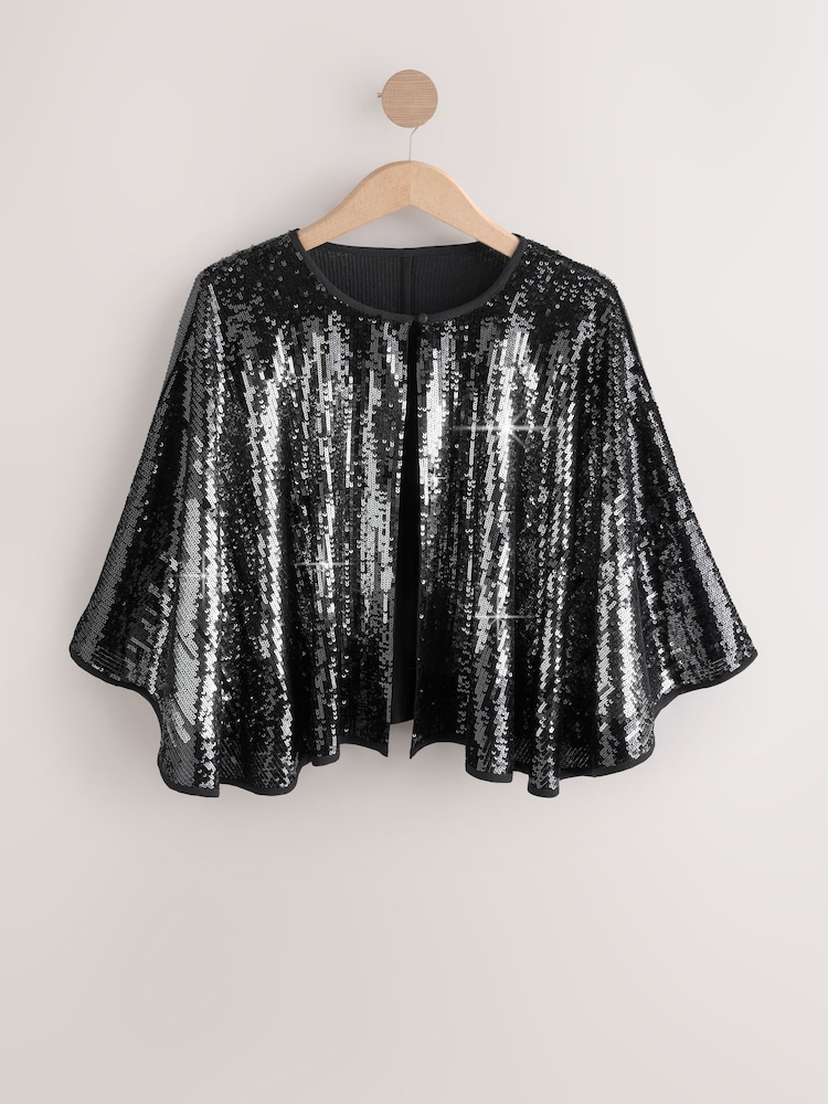 Black Sequin Cape Cover-Up - Image 1 of 4