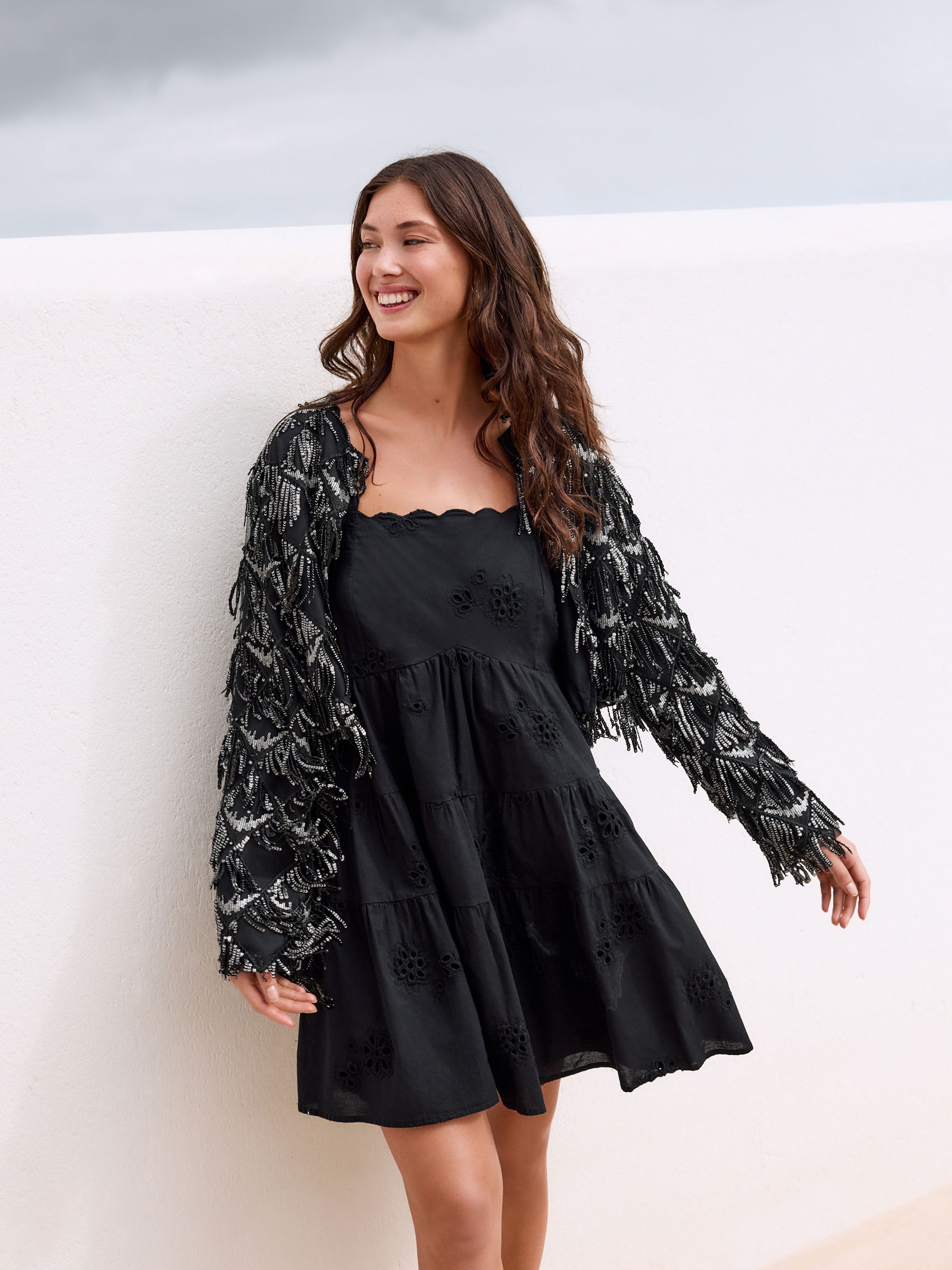 Buy Black/Silver Sequin Fringe Jacket from Next USA