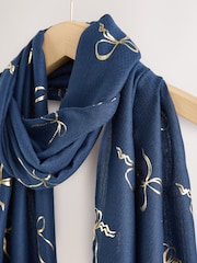 Navy Foil Bow Lightweight Scarf - Image 2 of 3
