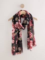 Black/Pink Vintage Floral Lightweight Scarf - Image 1 of 3