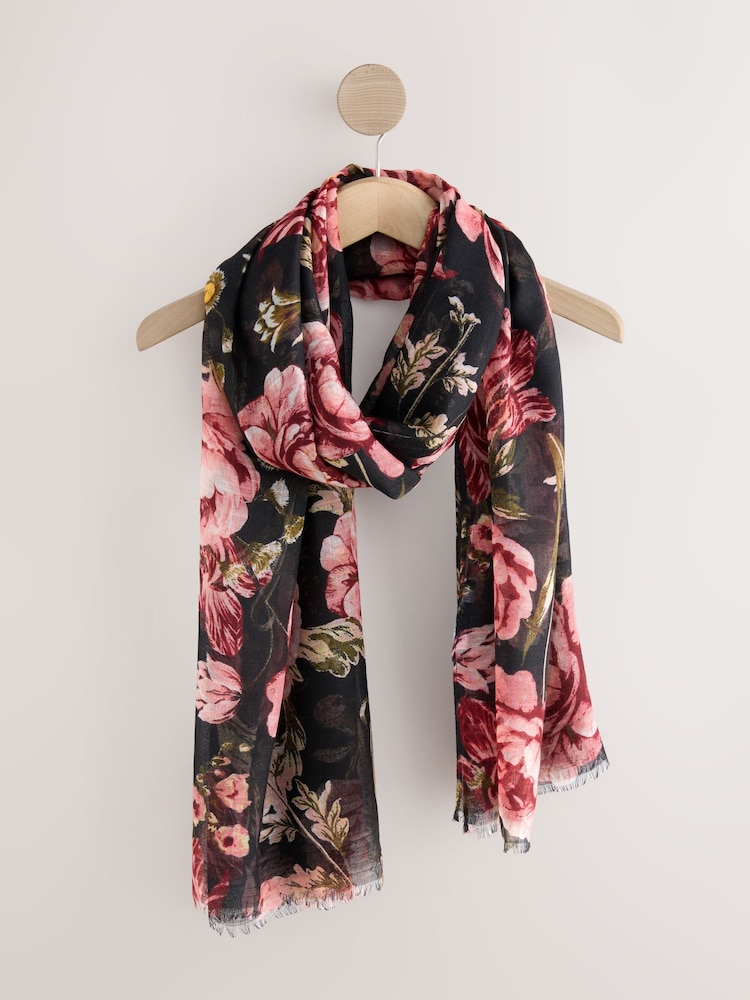 Black/Pink Vintage Floral Lightweight Scarf - Image 1 of 3