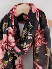 Black/Pink Vintage Floral Lightweight Scarf - Image 2 of 3