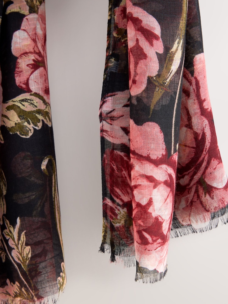 Black/Pink Vintage Floral Lightweight Scarf - Image 3 of 3